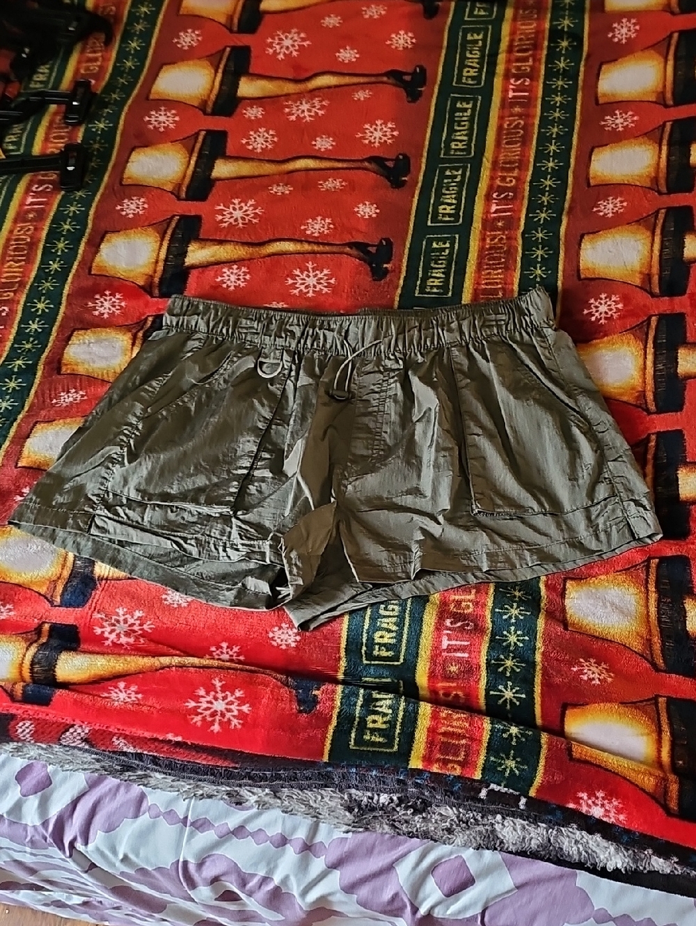 No Boundaries Olive Drawstring Athletic Shorts